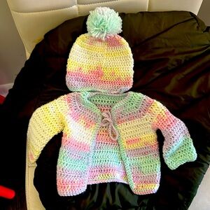 Newborn crocheted hat and jacket ￼made by me
